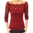 thumbnail image 2 of Ettsollp Women Tops Skew Collar Long Sleeve Lace Shirt Hollow Lace Splicing Solid Color Slim Fit Embroidery Lace Flower Tops, 2 of 8