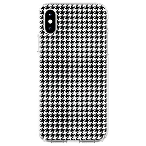 DistinctInk Clear Shockproof Hybrid Case for iPhone XS Max (6.5" Screen) - TPU Bumper, Acrylic Back, Tempered Glass Screen Protector - Black White Houndstooth Pattern