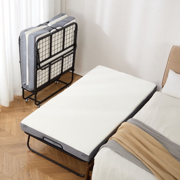 Twin Size Rollaway Bed with Memory Foam Mattress, 38" x 75" Folding Guest Bed, Portable Foldable Bed with Sturdy Metal Frame for Adults