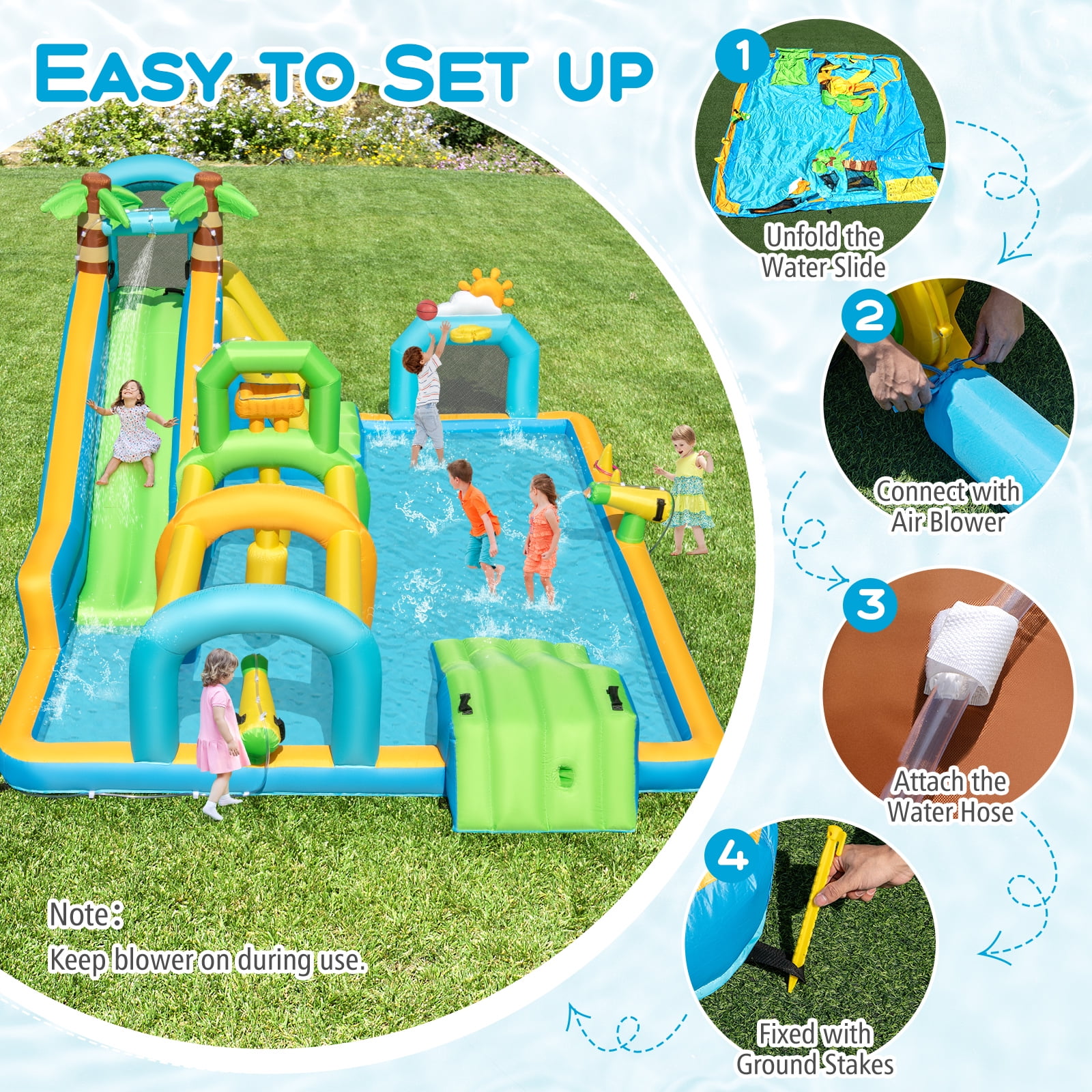 Gymax Inflatable Water Slide w/Splash Pool Climbing Wall Football Goal 750W Blower