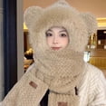 thumbnail image 2 of MIASHUI Hat for Women Winter Warm Thick Scarf Connected Two-Piece Set Ear Protection Hat Cold Protection Scarf Khaki, 2 of 3
