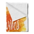 thumbnail image 2 of Chill Soft Flannel Fleece Throw Blanket, Watercolor Art Modern Calligraphy Message Hand Writing Letters and Dots, Cozy Plush for Indoor and Outdoor Use, 60" x 80", Orange Yellow White, by Ambesonne, 2 of 5
