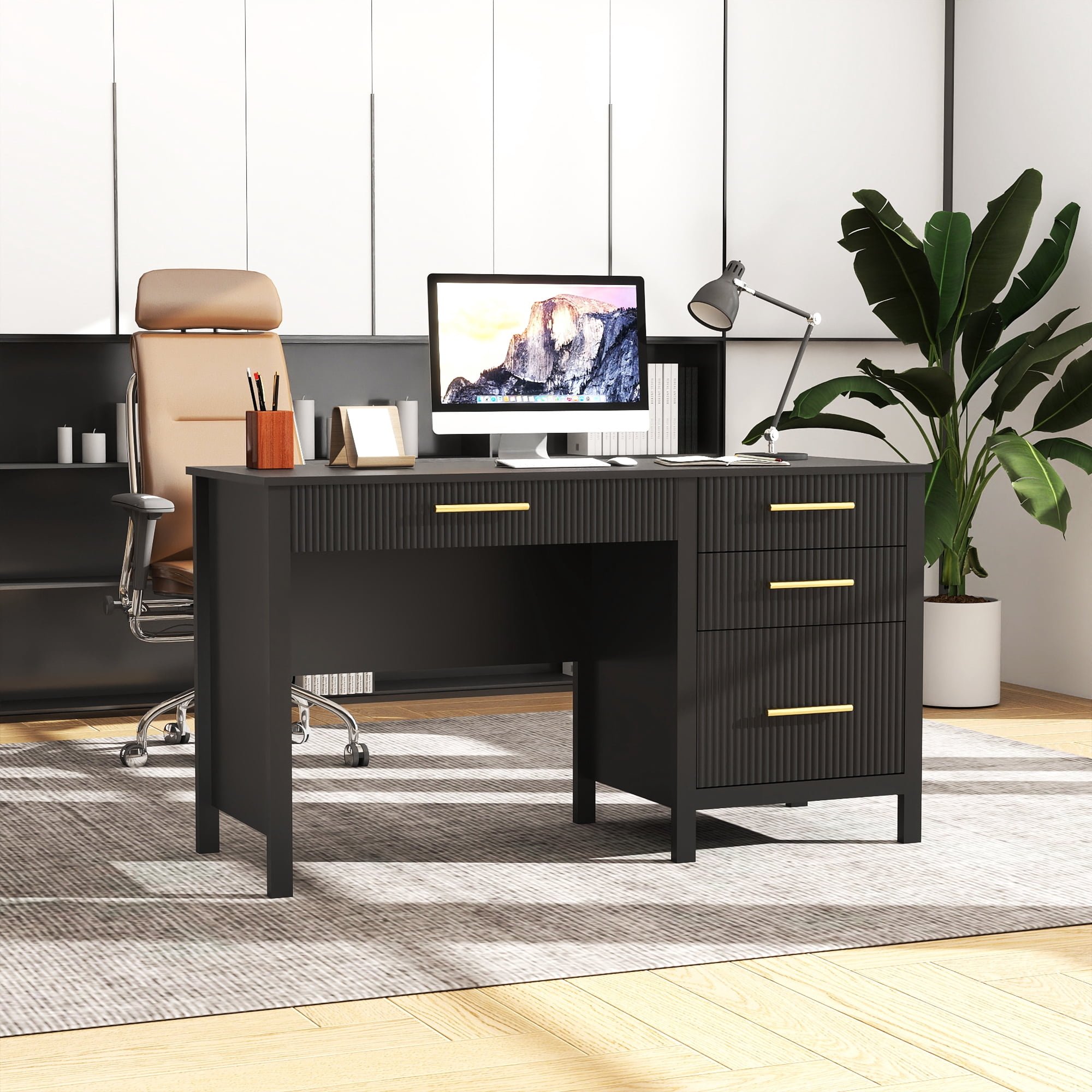53.5" Executive Desk with Drawers, Home Office Desk with File Cabinet,Computer Desk Writing Workspace for Work Study