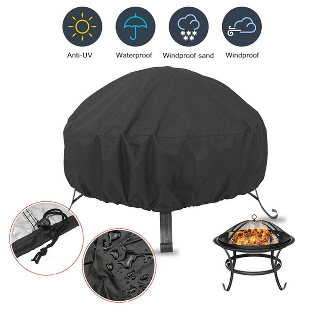 Cubierta transpirable para hoguera Cubierta protectora para hoguera Patio al aire libre Impermeable Durable a prueba de polvo Cubierta para brasero negro y pequeño Macarena Cubierta para pozo de fuego