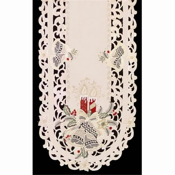 Sinobrite H8675-R Candles & Bells Red Round Doily- 8 in.