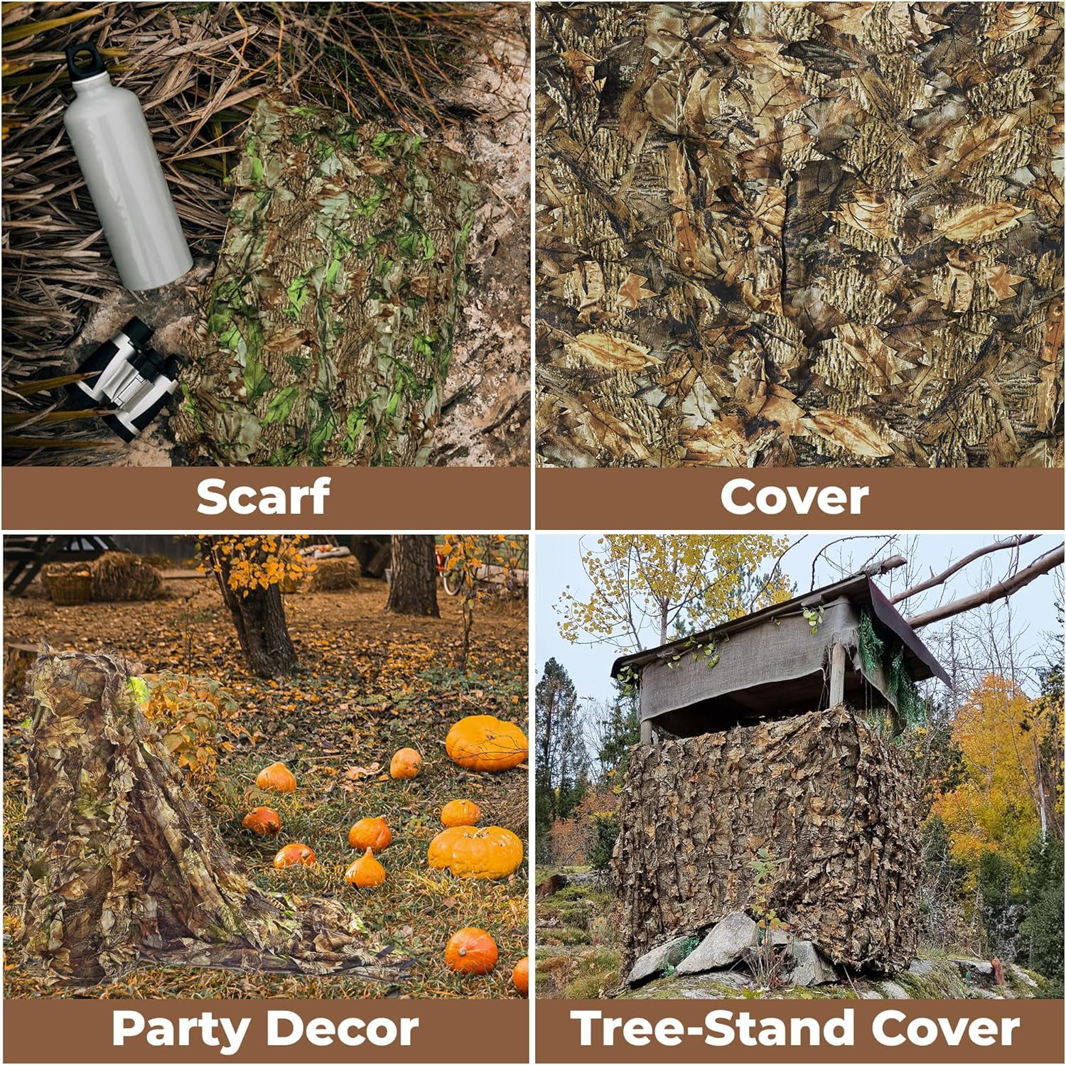Camo Netting 3D Leafy Camouflage Net for Hunting, Tree Stands Concealment, Traping, Sunshade, Decoration, Shooting, Paint Ball and More, 5 ft X 12 ft (Autumn Brown)
