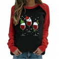 thumbnail image 1 of Red Wine Glass Christmas Sweatshirt for Women Raglan Long Sleeve Xmas Pullover Tops Color Block Shirt Blouse Tops, 1 of 6