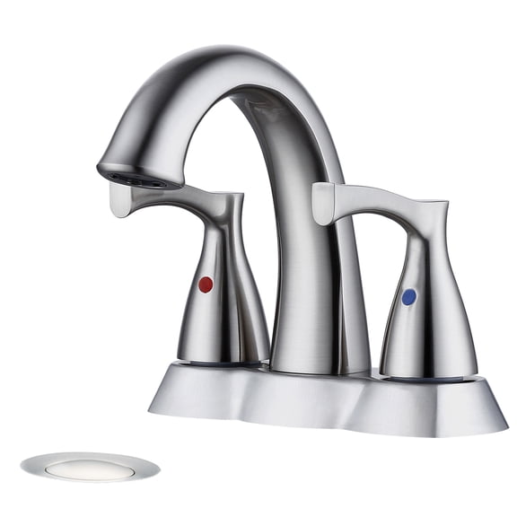 JERFIT 4-inch Centerset Bathroom Faucet with Drain, Brushed Nickel 2-Handle High Arc Vessel Sink Faucet for Vanity