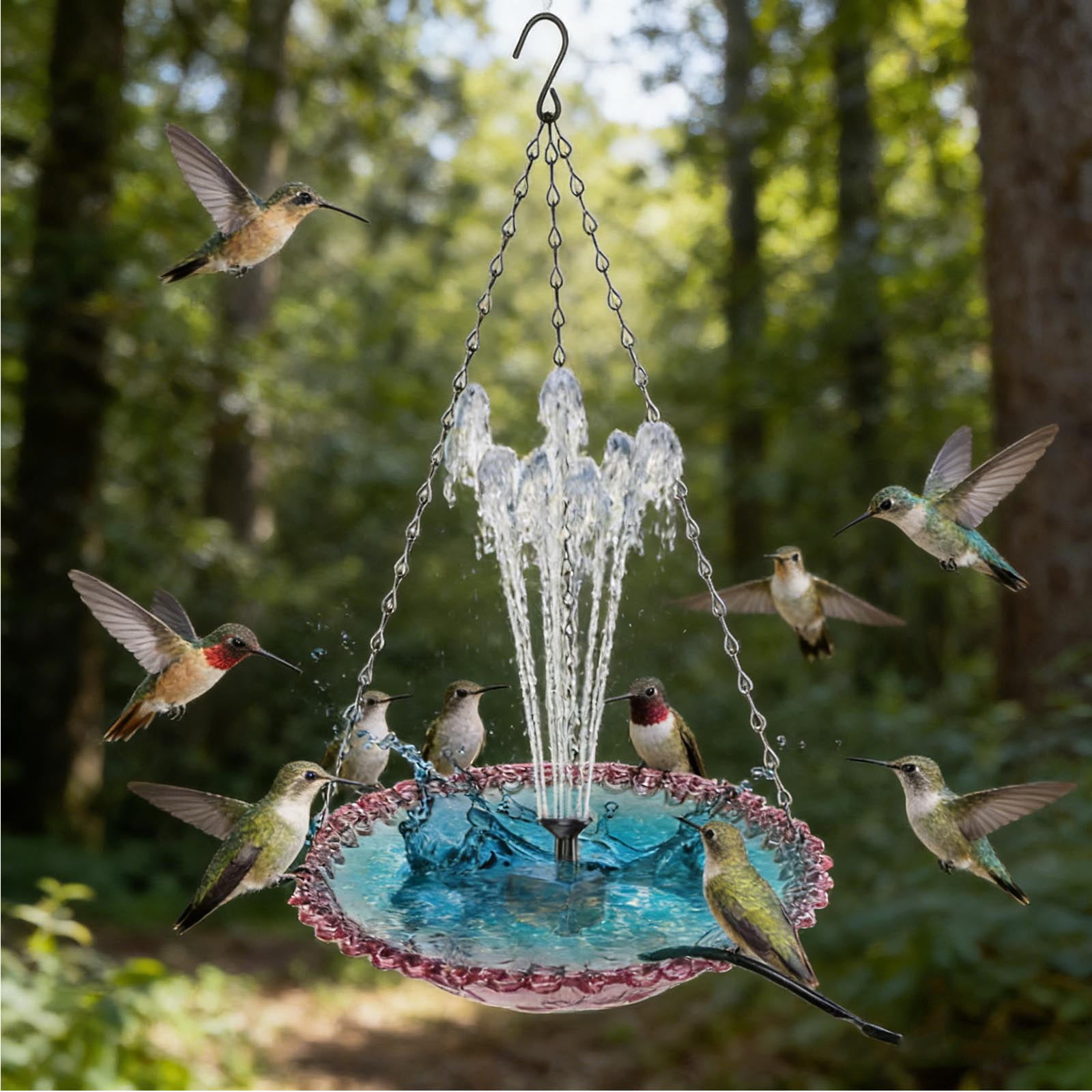 2026 Solar Cascade Hanging Bird Bath Fountain, Solar Powered Hanging Bird Bath Fountain, Outdoor Cascading Bird Bath Water Fountain for Garden Patio Yard Backyard