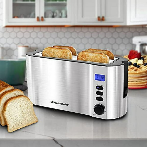 Elite Gourmet 4-Slice Digital, Stainless Steel Long-Slot Toaster