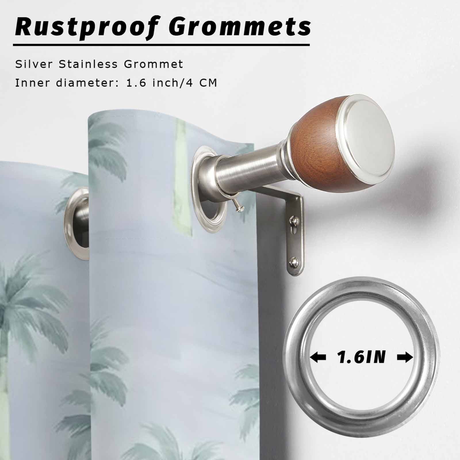 Palm Trees Outdoor Curtains for Patio, Summer Watercolor Tropical Tree Grey Blue Sunshade Privacy Drapes Grommet Waterproof Outside Curtains for Porch/Cabana/Balcony 54"x 108", 1 Panel