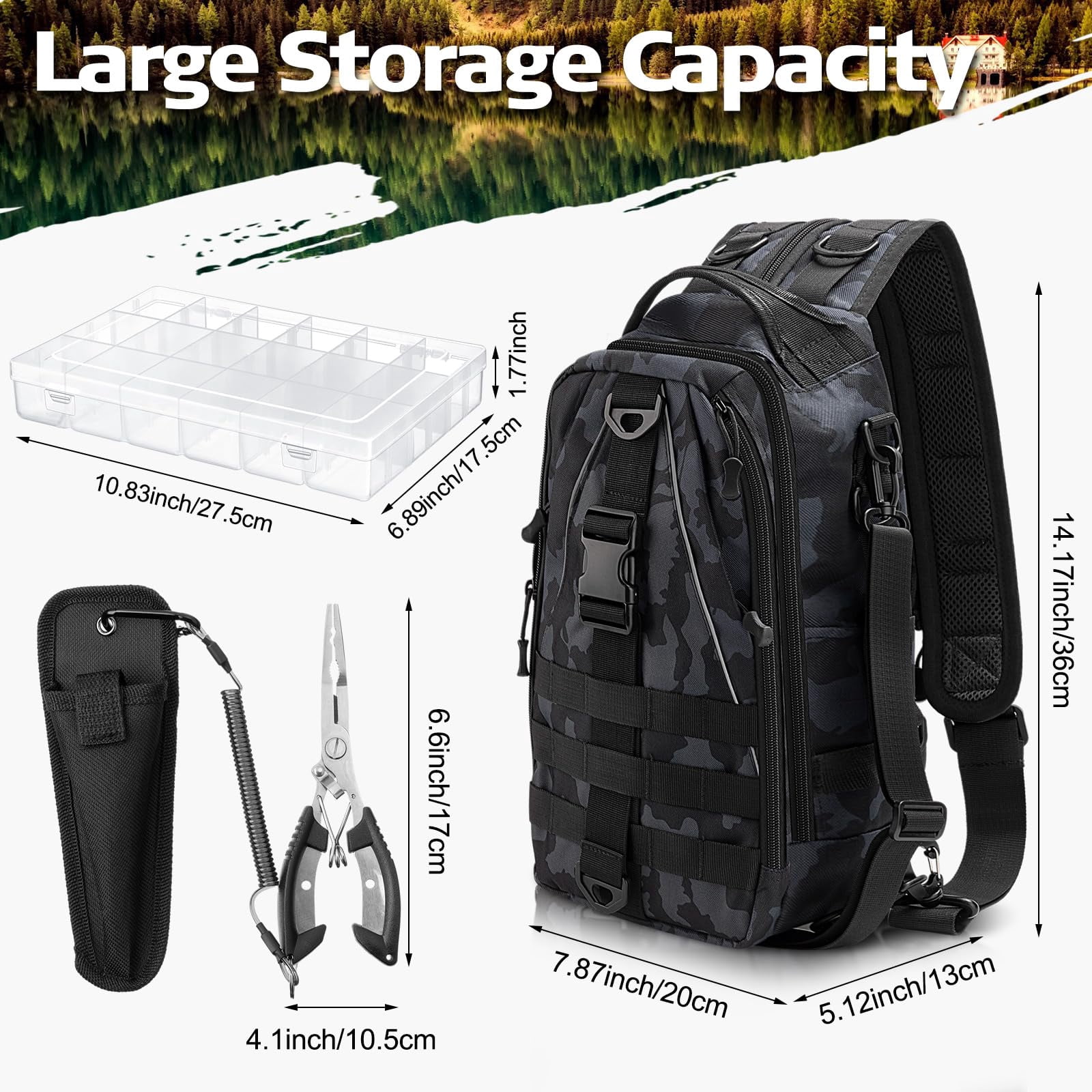 85 Fishing Backpack With Tackle Boxes  Sling Bag Rod Holder Fish Lures Kit And Pliers Set Easter Gift Basket For Men Women
