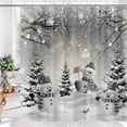 thumbnail image 4 of Farmhouse Winter Christmas Shower Curtain, Cute Snowman Snow Forest Pine Tree Scene Shower Curtain for Bathroom Rustic Xmas Snowflake Holiday Gray Bathroom Accessories Polyester 72"X84" with Hooks, 4 of 6