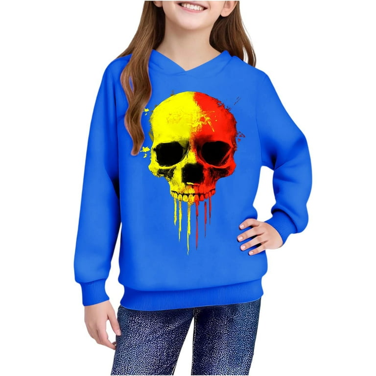 VINUSLI Boys Hoodie Trendy Skull Pullover Solid Color Halloween