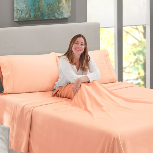 Queen Size Bed Sheets Set Peach Luxury Bedding Sheets Set 4