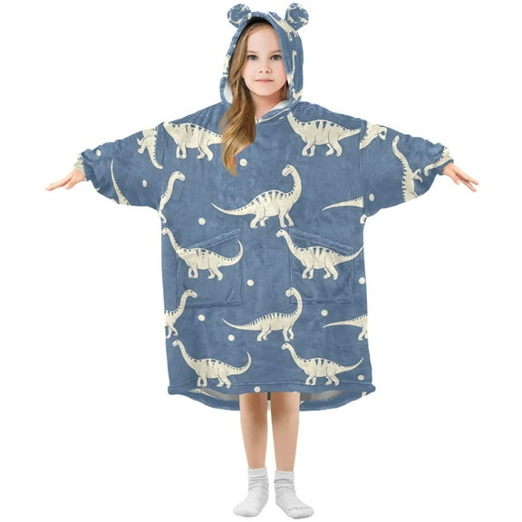 joogoo Wearable Blanket Hoodie for Dinosaur Silhouettes Blue Oversized Sherpa Hooded 3-14 YR M