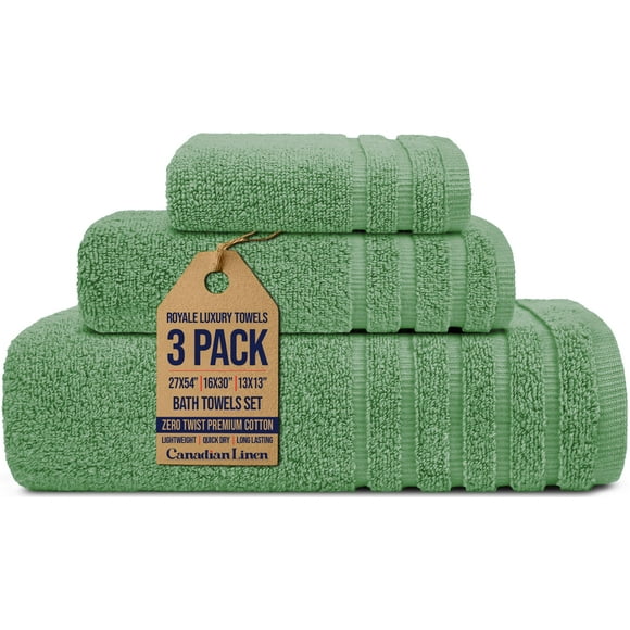 Canadian Linen Royale Serviettes, Lot de 3 (Ensemble Bain, Main, Débarbouillette), Serviettes de Douche en Coton Légères à Séchage Rapide, Douces et Absorbantes pour Maison, Hôtel, Salon, Vert