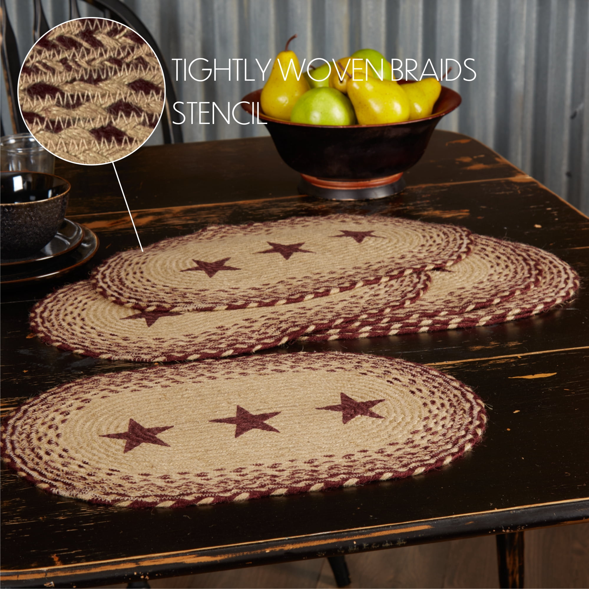 6/Set, Burgundy Tan Stencil Star Placemats, 12x18