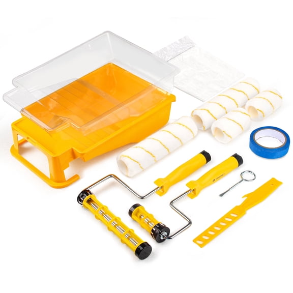 VOOMEY 12 PCS Paint Roller Kit, Deep Grooved Foot Paint Tray, Paint Tray Liner, Wall Paint Roller with Frame, Professional Paint Kit for House Painting