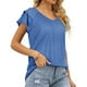 thumbnail image 3 of Camisa con cuello en V,Blusa con cuello en V Blusa pura de manga corta Blusa de mujer Artesanía superior, 3 of 6