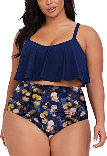 Sovoyontee Women's 2 Piece Plus Size High Waisted Swimsuit Twist Front Bikini Set Bathing Suit
