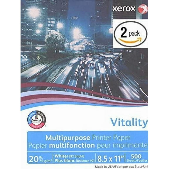 Xerox Vitality Business 4200 Multipurpose Copy Laser Inkjet Printer Paper, 8 1/2 x 11 Inch Letter, 20 lb. Density, 92 Bright White, ColorLok, 2 Ream Pack, 1000 Total Sheets (3R02047-2 Ream Multipack)