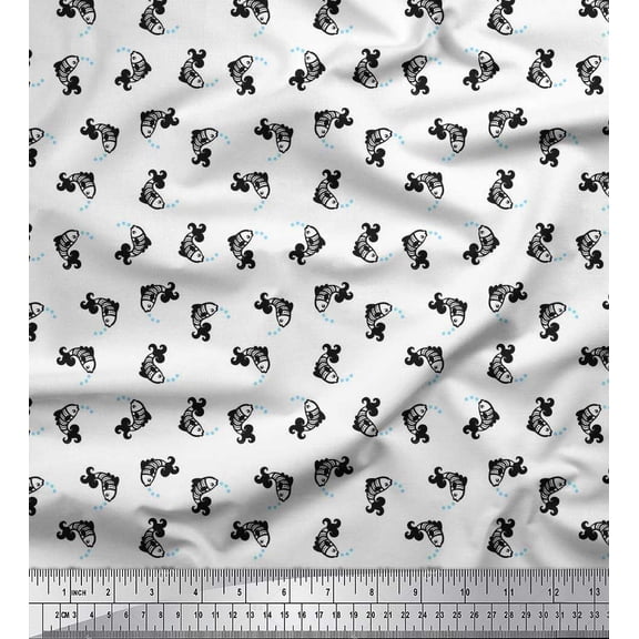 Soimoi Cotton Duck Fabric Bubbles & Fish Ocean Fabric Prints By Yard 42 Inch Wide