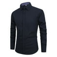 thumbnail image 5 of Domuza Men's Long Sleeve Shirts Wrinkle-Free Stretch Classic Fit Button Down Formal Dress Shirts Business Casual Solid Collared T Shirts Navy S, 5 of 5
