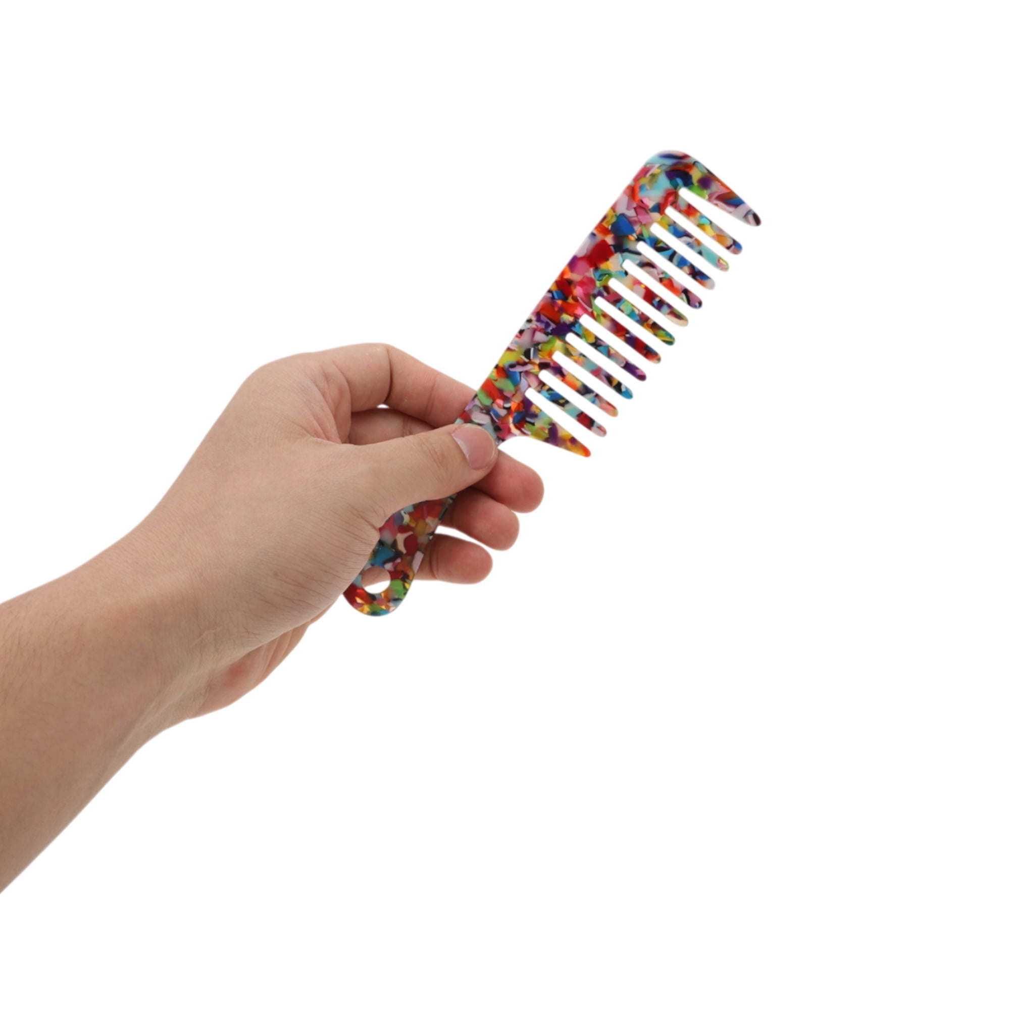 Unique Bargains 1 Pc Durable Marble Handle Hair Comb for All Hair Types Styles Colorful