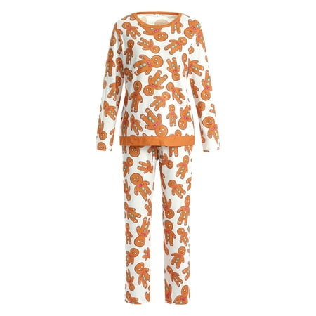 

Genuiskids Christmas Pajamas Family Matching Cartoon Print Long Sleeve T-shirt Tops Color Block Jumpsuit Pants Homewear Jammies Sleepwear