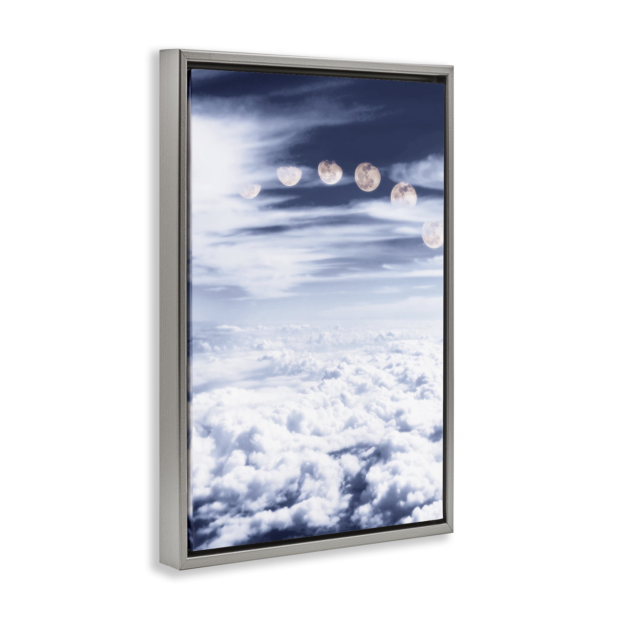 Stupell Industries Moon Phases Over Clouds Landscape Painting Gray Floater Framed Canvas Art Print Wall Art, 17 x 25