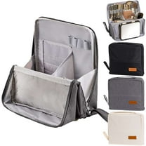 Gustave Standing Makeup Bag Portable Toiletry Cosmetic Travel Bag Organizer Large Capacity Multipurpose Oxford Makeup Brush Holder Storage Case with Compartments and Mesh Bag for Women, Gray