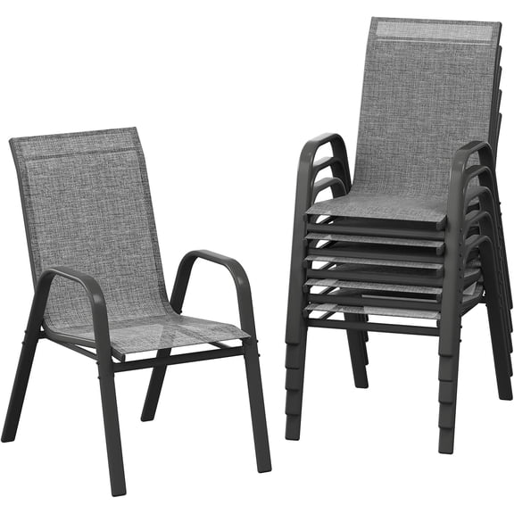6-Pack Patio Stackable Dining Chairs Textilene Fabric 400 lbs Capacity Weather-Resistant for Backyard and Deck Grey