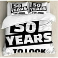 thumbnail image 3 of 50th Birthday Duvet Cover Set Twin Size, Funny Happy Face Expression Self Confidence Themed Pictogram Style Design, Decorative 2 Piece Bedding Set with 1 Pillow Sham, Black White, by Ambesonne, 3 of 3
