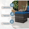 thumbnail image 4 of 2 PCS Outdoor Patio Ottoman, All-Weather Grey Brown Wicker Rattan Outdoor Footstool Footrest Seat with Blue Cushion, 4 of 8