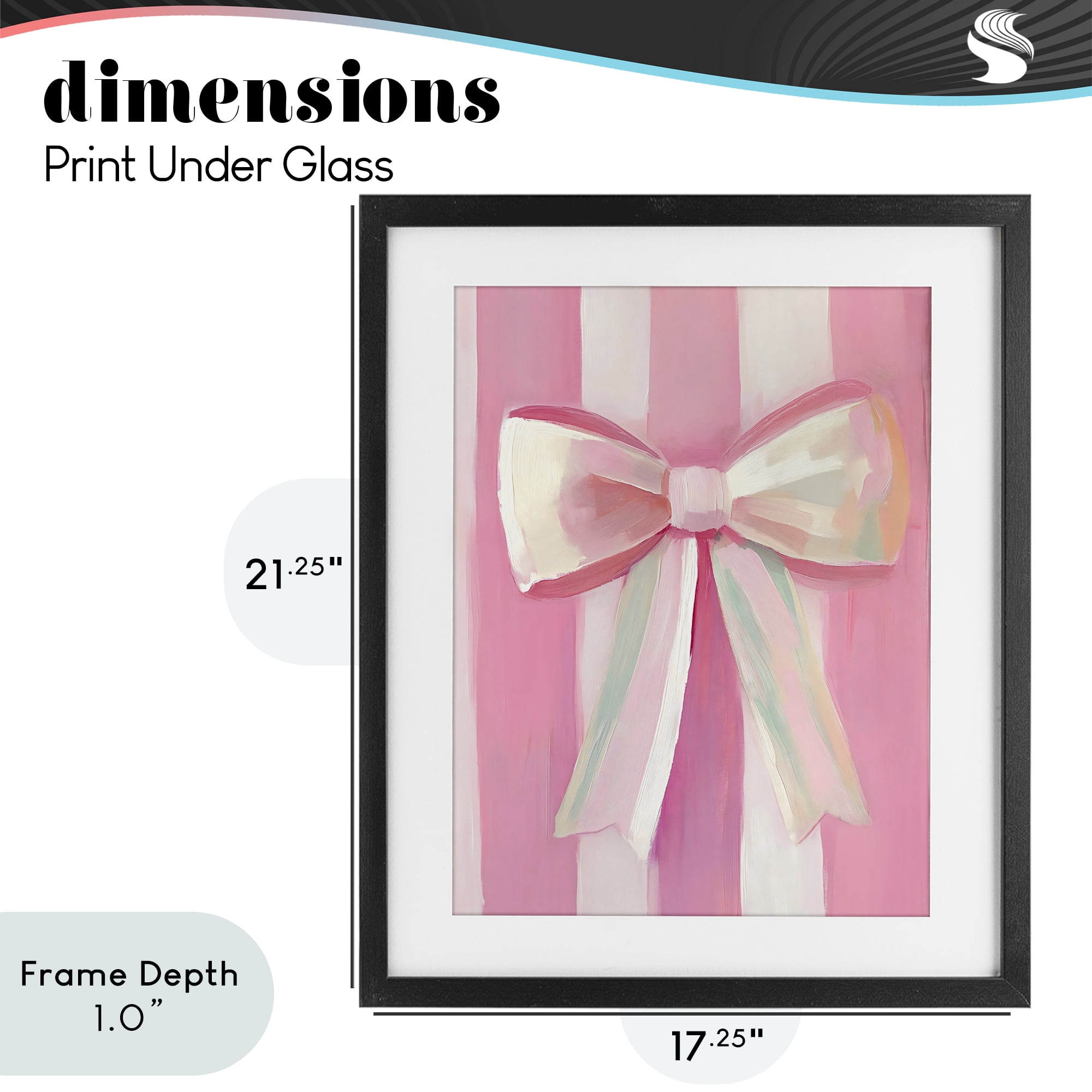 Stupell Industries Preppy Pink Bow on Stripes Black Framed Print Under Glass, design by The Prints Vibe