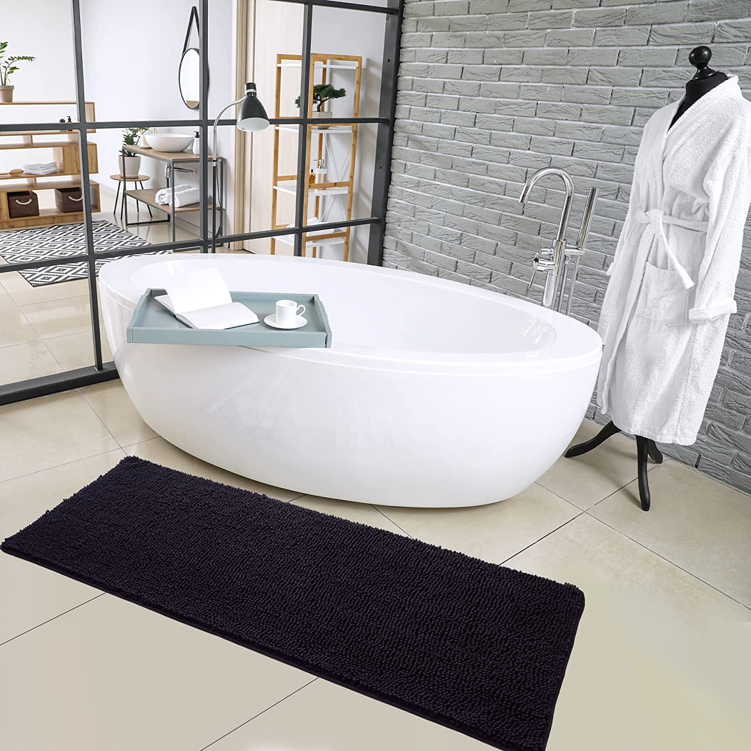 Noahas 24''x60'' Grey Long Bathroom Rugs Runner,Absorbent Bath Mats for Bathroom Non-Slip,Washable Carpet,Soft Plush Chenille Sh