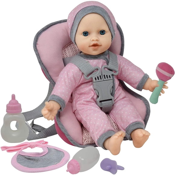 Set viaje p/ muñecas - Portabebés coche p/ muñecas c/ mochila, muñeca suave 12 Incluye biberones y accesorios juguete... (caucásicas)