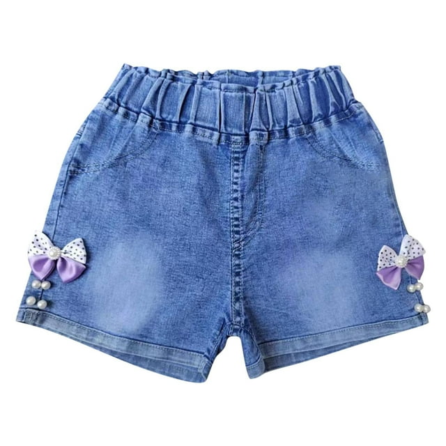 Girls Denim Shorts Summer Cute Lace Ruffle Heart Embroidered Jean Shorts Elastic Waist Causal Denim Short Pants 2-3 Years