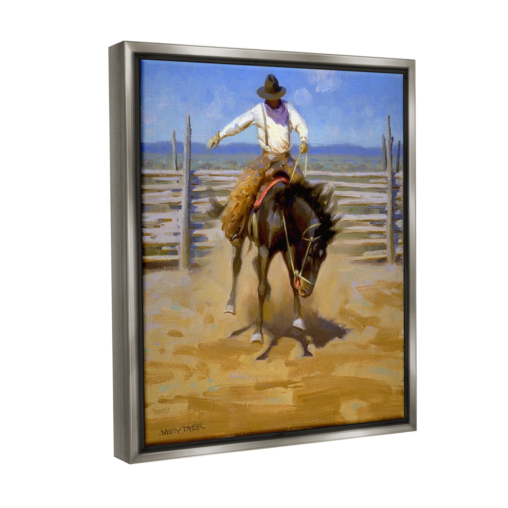 Stupell Industries Cowboy on Farm Landscape Painting Gray Floater Framed Canvas Art Print Wall Art, 17 x 21