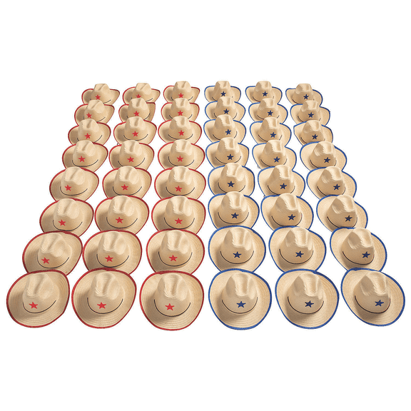 Fun Express Adult Cowboy Hats with Star - Bulk Party Favors & Birthday Apparel Accessories for Celebrations - Fun Festive Hats for Special Occasions Receptions & More - Assorted Colors - 48 Pieces