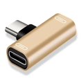 thumbnail image 1 of Adaptador Doble Tipo C , Cable de Carga Tipo C, Cargador, Convertidor de Auriculares para Smartphones, Adaptador de Auriculares Dorado., 1 of 5