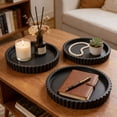 thumbnail image 5 of HaoXun Black Ribbed Wooden Decorative Tray - 11.8 Inch Round Wood Tray with Ribbed Design for Home Decor, Dining Table, Countertop, Holds Candles, Vases and Decorations, 5 of 9