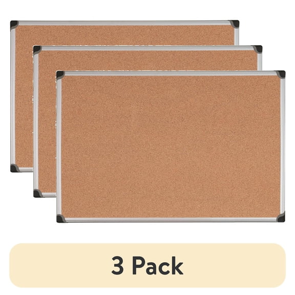 (3 pack) MasterVision Maya Cork Bulletin Board, 18" X 24", Aluminum Frame
