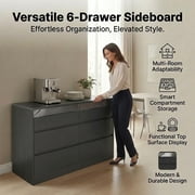 Modern 6 Drawer Dresser with LED Light, Storage Chest with Power Outlet , Organizer Caninet for Cloakroom or Dressing Room, 47.24L x 15.75W x 29.57H, Black