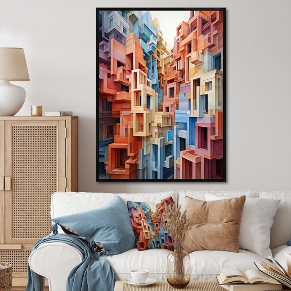 Designart "Shifting Perspectives Opt Art wall decor II" Abstract Floater Framed Canvas Wall Art