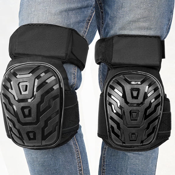 Professional Knee Pads for Work, Construction Knee Pads for Men, Heavy Duty Comfortable Anti-slip Foam Gel Knee Pads for Gardening, Flooring and Cleaning, Strong Double Straps, Black