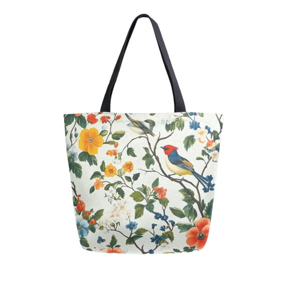 FORMRS Womens Canvas Tote Bag with Zipper Inner Pocket Shoulder Handbag, Green Floral Pattern