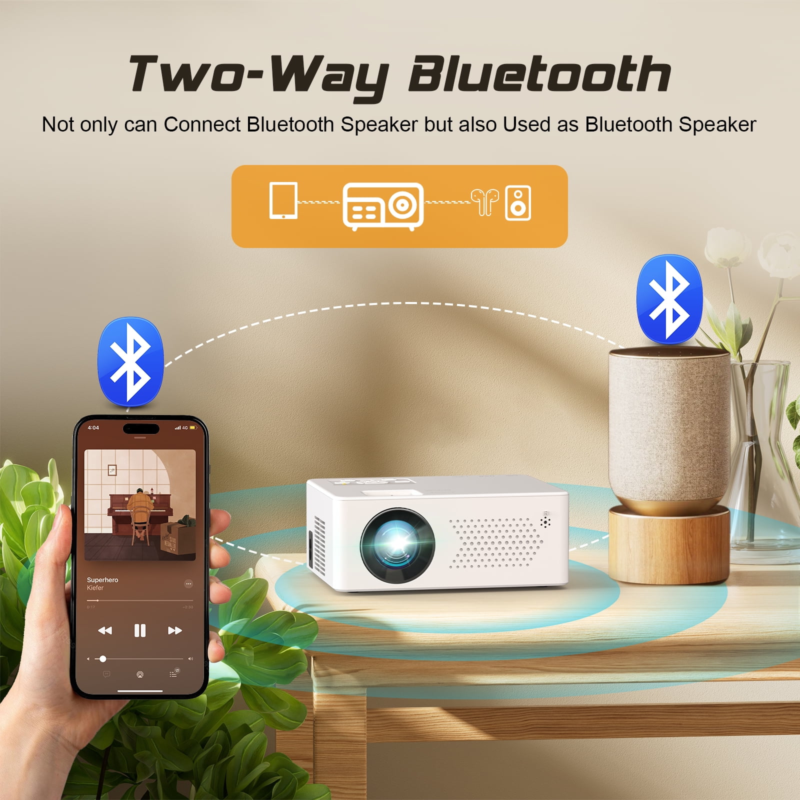 Faltopu Mini Projector with Wifi and Bluetooth, 9500LM Portable Home Theater Projector with Screen ,1080P 250"Display Supported