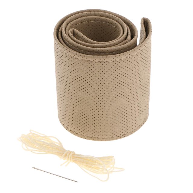 Cubierta de volante de cuero artificial para camión de coche con DIY Beige kusrkot Cubierta del volante